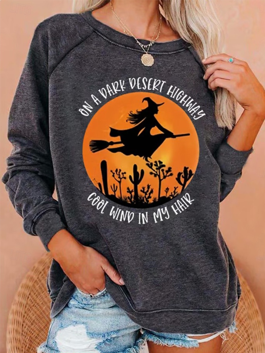 Dame Genser med genser Grafisk Halloween Mote Fritid Langermet Crew-hals Rund hals Vanlige topper Avslappet Trykt mønster Hvit Lysegrønn Vin Blå Lysegrå Høst Vinter 2025 - $24.99 –P1