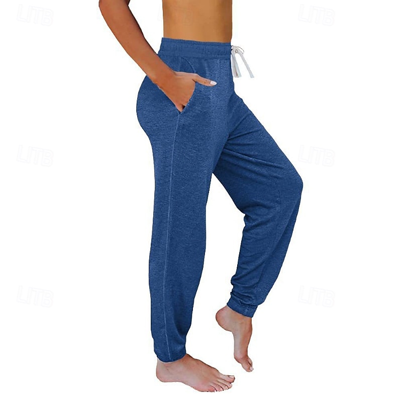 Жен. Брюки Прямой силуэт Уличный стиль На каждый день Полная длина Средняя талия Полотняное плетение Карман Эластичный шнурок Удобный Для улицы Праздники На каждый день 2025 - $20.99 –P16