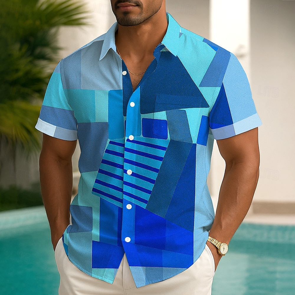 Voor heren Kleurenblok Raster / Plaid Overhemd Zomer overhemd Overhemd met knopen Korte mouw Mode-casual Buiten Vakantie Dagelijks gebruik Zomer Lente Strijkijzer 3D-afdrukken shirts met kraag 2025 - $23.99 –P2