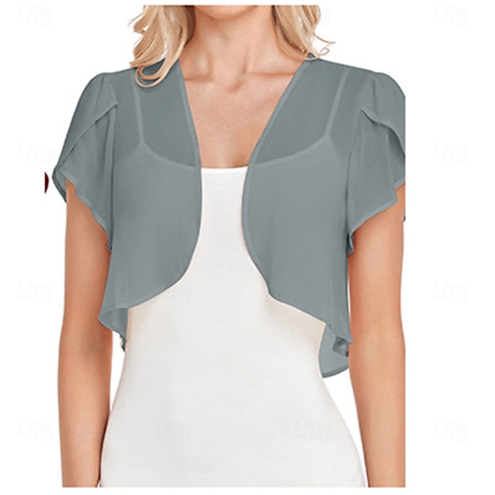 Kvinnenes Innpakningskjole Elegant Solbeskyttelse Kortermet Chiffon Bryllup Innpakninger med Ren Farge Bryllup Sommer 2025 - $21.99 –P17