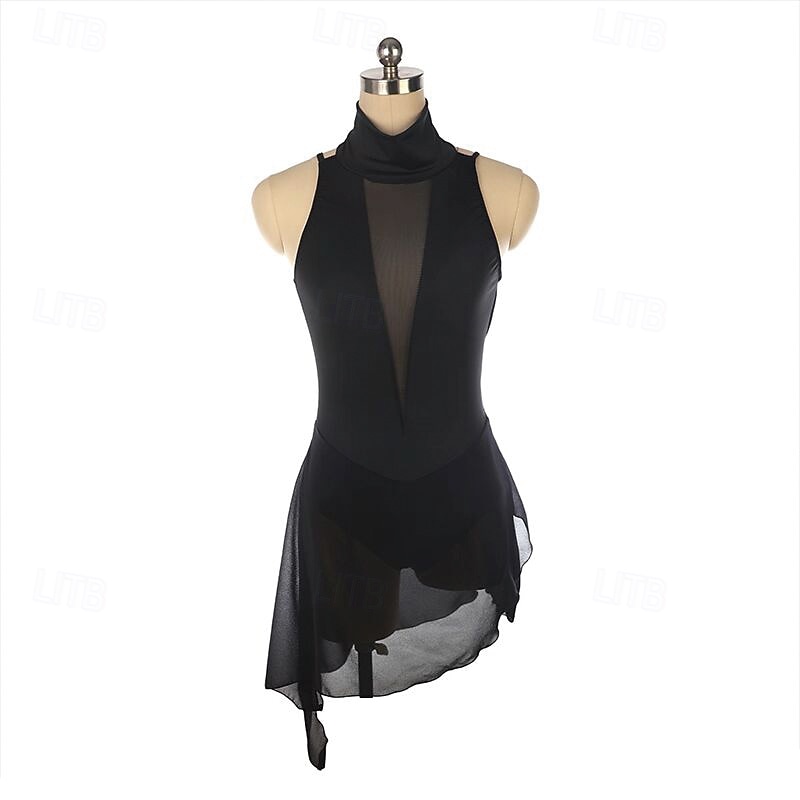 Abito da pattinaggio artistico Per donna Ragazze Pattinaggio sul ghiaccio Vestito Nero Patchwork Foro per il pollice Rete Spandex Elasticizzato Allenamento Professionale Competizione Vestiti da del 2026 a $244.09 –P1