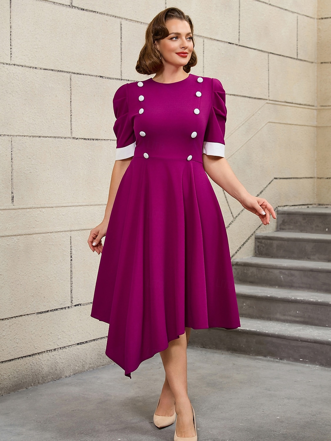 1950s Retro Vintage Midi Swing Dress Flare Dress Plus Size Solid Color Fit & Flare Swing Fancy Dress Women's Vacation Homecoming Party & Evening Adults' Dress Spring & Summer 2026 - $47.99 –P13