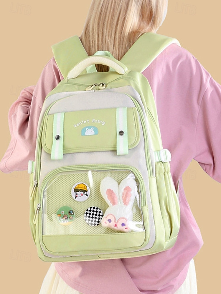 תרמיל גב קל משקל ועמיד למים לילדה עם כיס קדמי שקוף וסיכת ארנב חמודה - תיק נסיעות חמוד לבית הספר, לקולג' ולטיולי סוף שבוע 2026 - $46.99 –P1