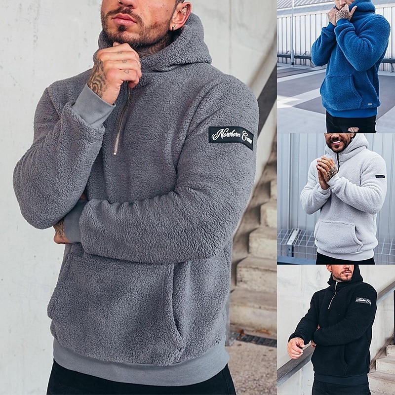 Homens Moletom Quarter Zipper Hoodie Moletom de lã Preto Branco Azul Cinzento Com Capuz Tecido Bolso frontal Quarter Zip Desportos e Ar livre Casual Diário Roupa de rua Legal Roupa de Esporte Outono de 2025 por $31.99 –P1