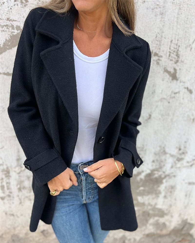 Damen Winterjacke Mantel Freizeitjacke Warm Bequem Tasche Knöpfe Mode Modern Lässig Einfach Outdoor Straße Ausgehen Einreihig Regulär Steigendes Revers Normale Passform Langarm Oberbekleidung Schwarz 2025 - $31.99 –P9
