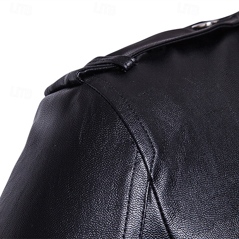 Voor heren Jas van imitatieleer Bikerjack Motorjas Vakantie Dagelijks Winddicht Houd Warm Zak Herfst Winter Effen Modieus Klassiek Revers Normaal Zwart Jacks 2026 - $57.99 –P5