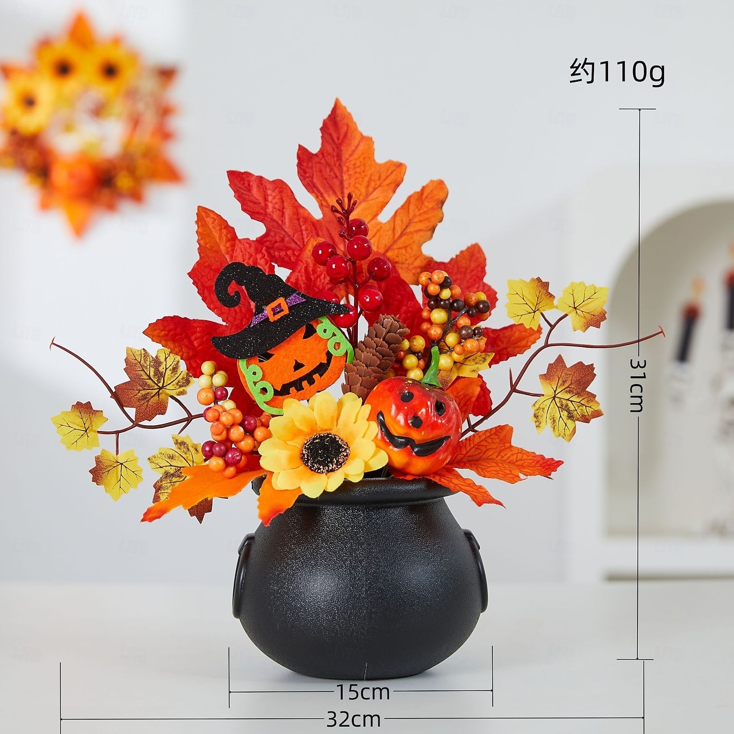2025年 ハロウィンの秋のデスクトップ飾り。フェイクカボチャ、カエデの葉、松ぼっくり、LEDライトの収穫祭の装飾。ハロウィン、不気味な秋のディスプレイ、秋の家の装飾。  コレクション – $14.99 –P9