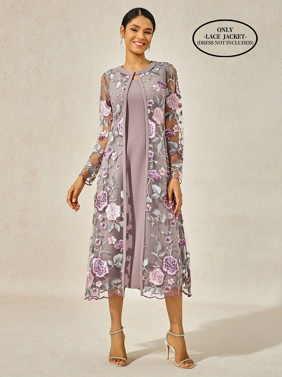 Dame Telengde Cocktail Kjole Kjolesett Gjestekjole til bryllup Kjole med A-linje Elegant Formell Bryllup Fest Normal Blomstret Langermet Crew-hals Grå rosa Sommer Vår Høst 2025 - $69.99 –P4