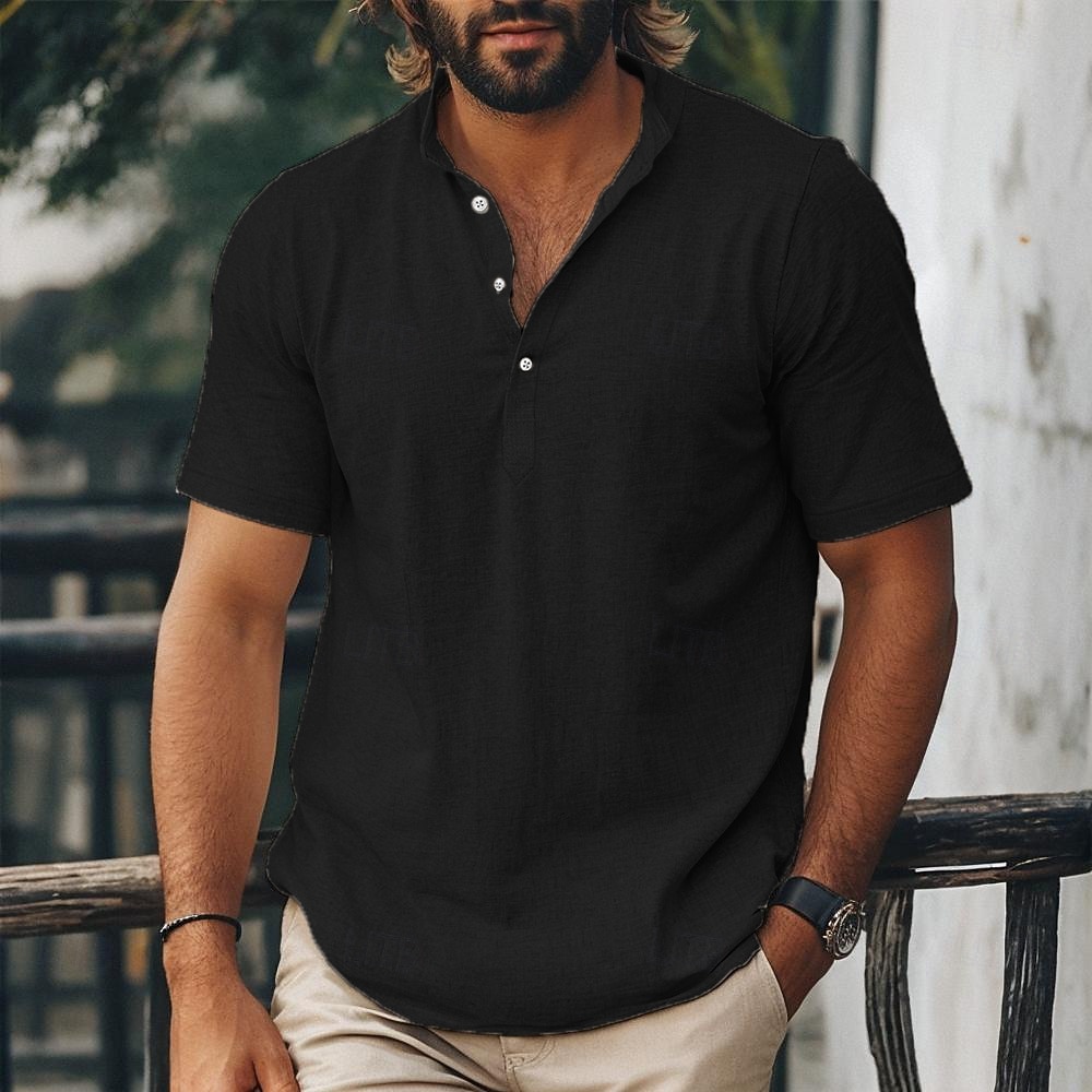 Homme Chemise Chemise en lin Chemise popover Chemise d'été Chemise de Plage Chemise hawaïenne Couleur Unie Occasionnel Quotidien Rose Claire bleu marine Vert Kaki Manche Courte Band Collar Printemps de 2026 ? $22.99 –P11