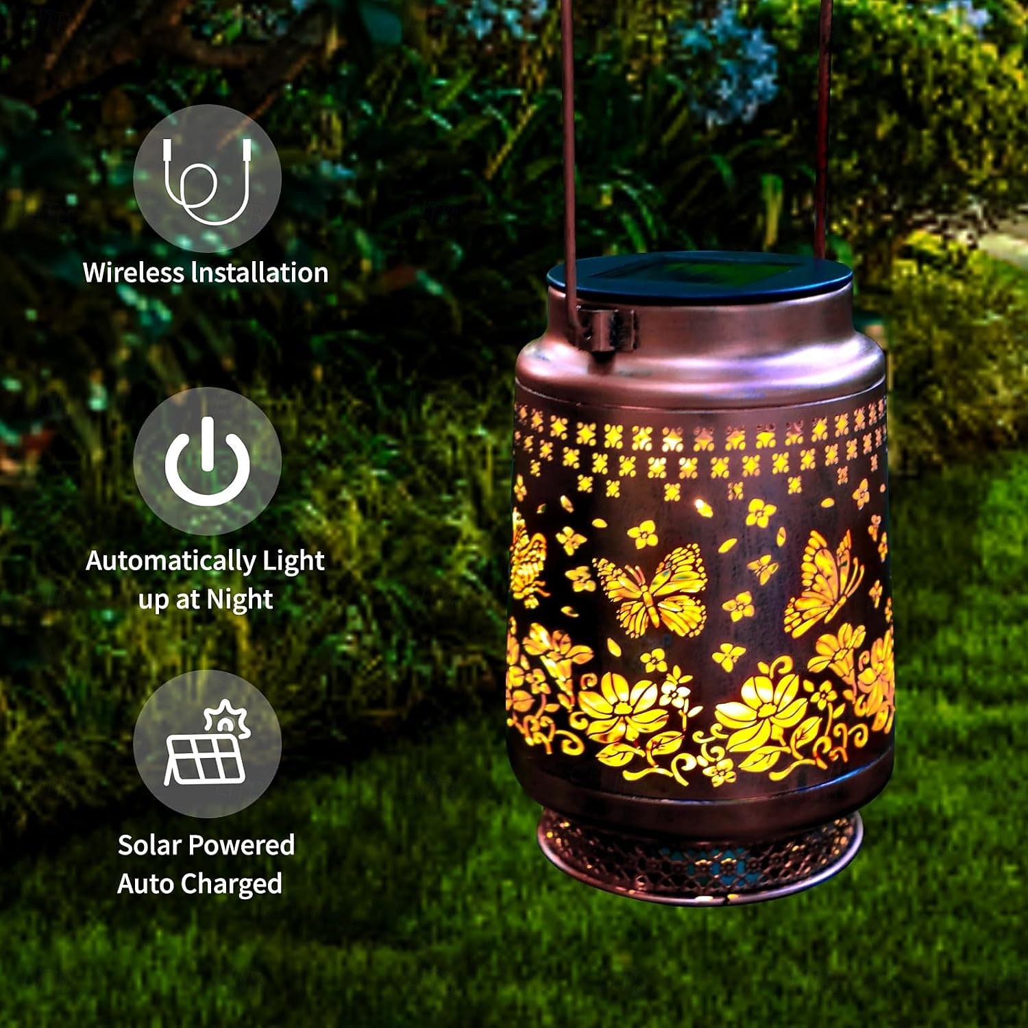 1 Pc Outdoor Waterproof Solar Hummingbird Butterfly Metal Projection Lantern Courtyard Garden Path Lawn Terrace Atmosphere Decorative Light 2026 - $23.99 –P12