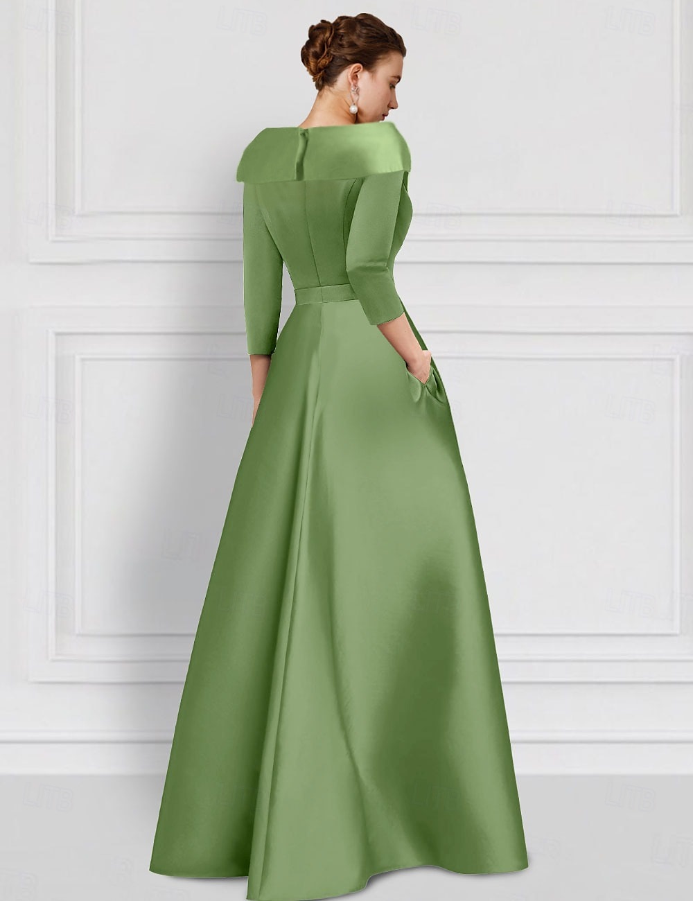 Rochie brodată florală rochie de bal rochie de seară tip A elegantă formală de nuntă lungime până la podea mânecă jumătate guler de cămașă satin cu slit și aplicații 2025 - $165.99 –P2