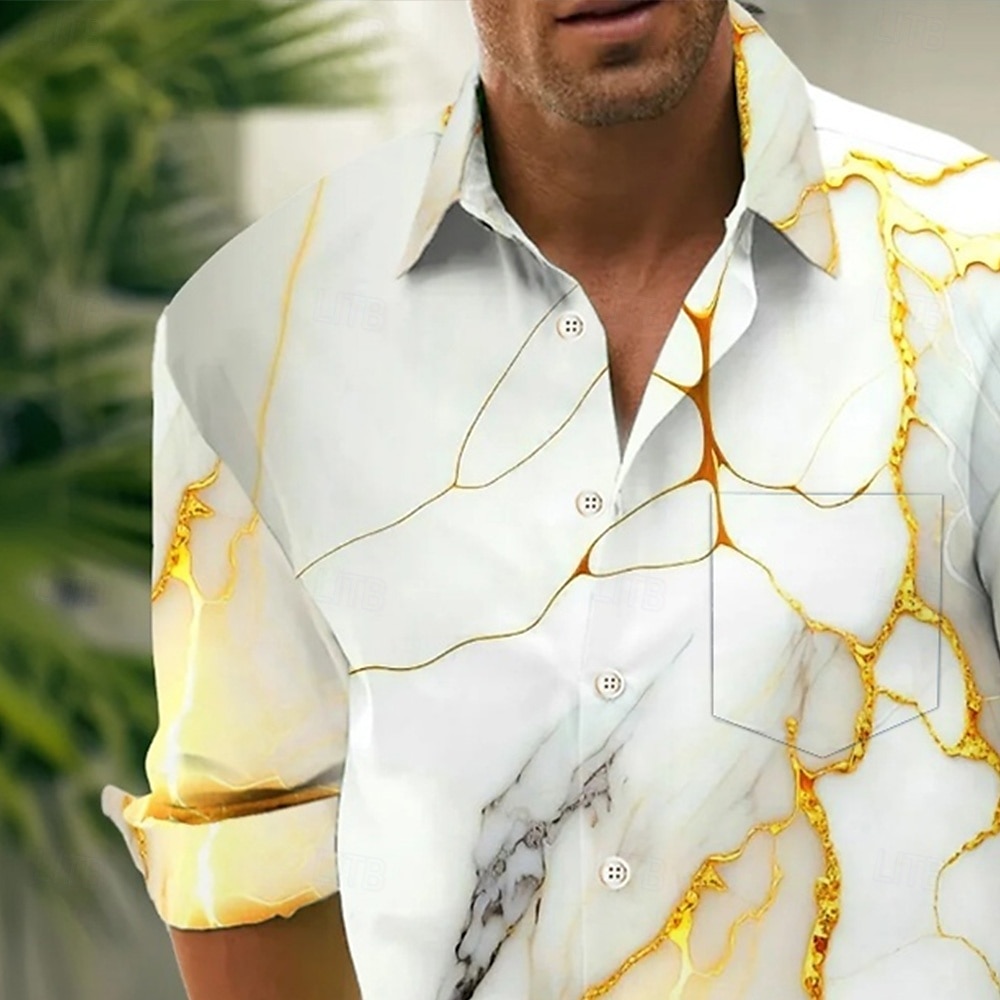 Men's Gradient Waves Marble Shirt Button Up Shirt Long Sleeve Fashion Casual Vacation Daily Streetwear Spring Fall Turndown 3D Print Collared Shirts Front One Pocket White 2025 - $25.99 –P2