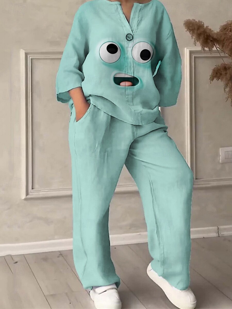 Damen Aktiv Mode Hosen-Sets Langarm V Ausschnitt 3D-Druck Druck Urlaub Täglich Ferien Gelb Rote Blau Sommer Normale Passform 2025 - $42.99 –P4