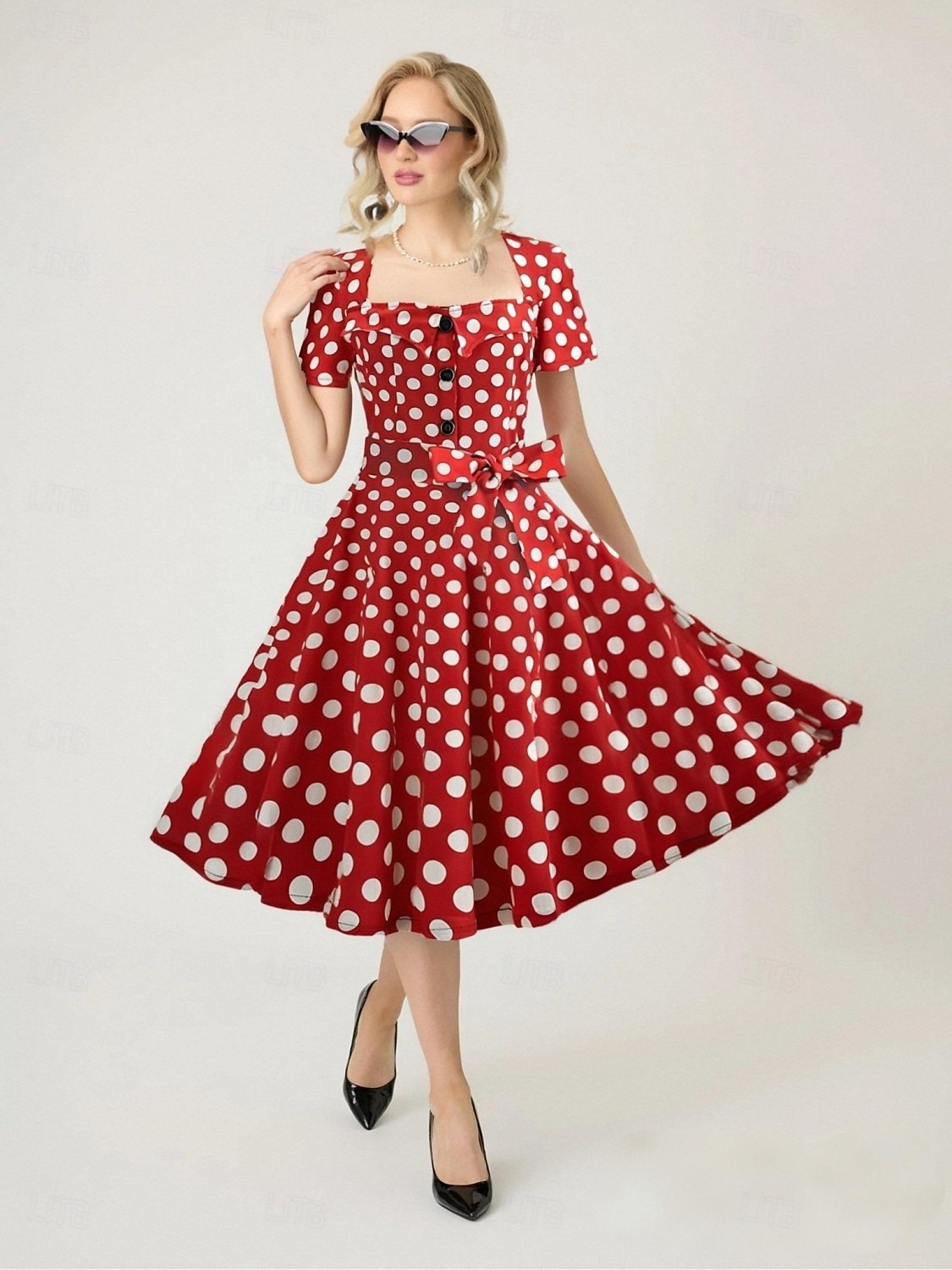 Women's A-Line Rockabilly Dress Polka Dots Swing Dress Flare Dress with Accessories Set 1950s 60s Retro Vintage with Headband Chiffon Scarf Earrings Pearl Necklace Gloves 2025 - $46.99 –P10