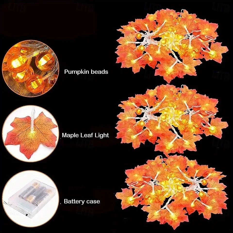 Halloween String Lights Maple Leaf Pumpkin Garland Lights Battery Powered Indoor Outdoor Hanging Decor for Chicago Shelf Desktop Theme Porch Thanksgiving Halloween Autumn Home Gardening Party Decor 2025 - HUF 2219 –P6