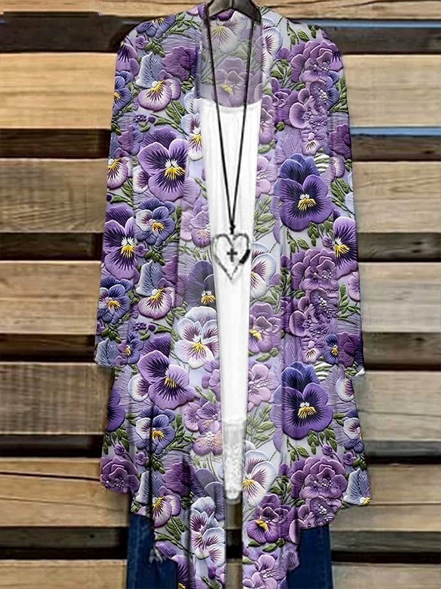 בגדי ריקוד נשים חולצה פרחוני גראפי פרפר אלגנטית מסוגנן בסיסי שרוול ארוך צווארון V חולצות רגילות יומי סגול תלתן קיץ אביב 2025 - $31.99 –P1