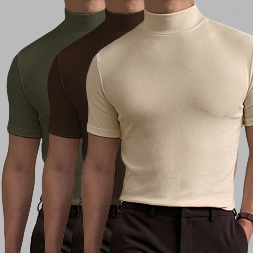 Herr T-shirt Turtleneck skjorta Kortärmad Hög krage Sommar Vår Slät Mode Ledigt Bekväm 3 st Flerpack Semester Gata Helgdag A R U Topp t-shirt för män 2026 - $40.99 –P6