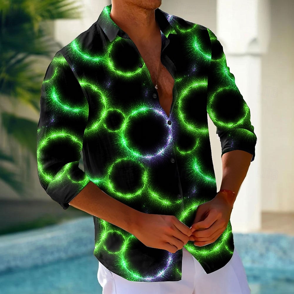 Men's Geometric Circle Neon Glow Shirt Button Up Shirt Casual Dress Shirt Long Sleeve Fashion Casual Vacation Daily Streetwear Summer Spring Turndown 3D Print Collared Shirts Red Blue Orange Green 2026 - $27.99 –P6