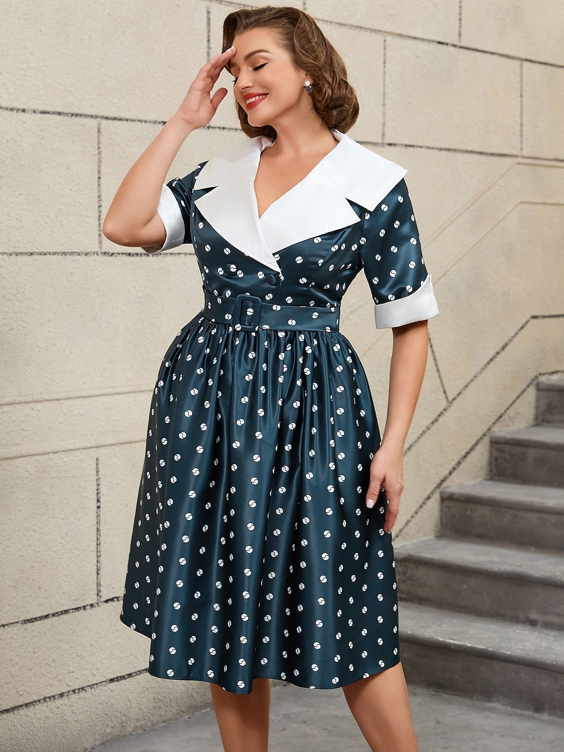 Retro 50. léta Rockabilly Polední A-Line šaty Flare šaty Větší velikosti Puntíky A-Linie Dámské Dovolená Párty a večer Retro tematická párty Dospělí Šaty Jaro léto 2025 - $53.99 –P11