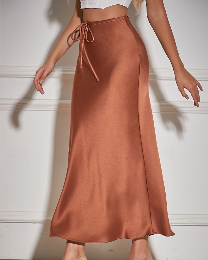 Mujer Falda Casual Maxi Tiro Medio Faldas Plano Correa Microelástico Vacaciones Calle Vino Azul marinero Negro Verde Ejército Otoño Poliéster 2025 - $22.99 –P8