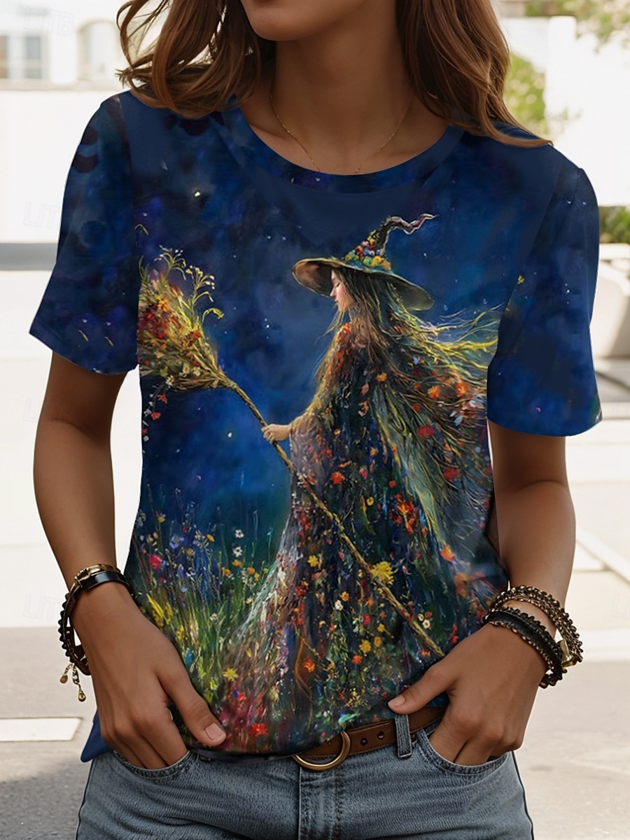 Halloween Pentru femei Tricou Grafic Halloween Epocă Stilat Clasic Manșon scurt Stil Nautic Rotund Topuri obișnuite Zilnic Sfârșit de săptămână Imprimeu Negru Roz Îmbujorat Albastru piscină Albastru 2025 - $19.99 –P2