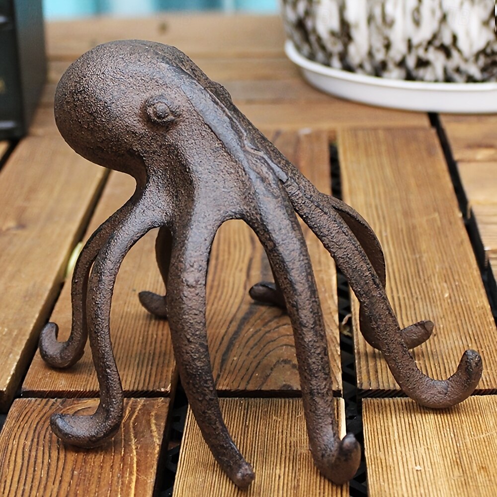 versatile polpo in ghisa - statuetta decorativa a tema nautico porta telefono - statua artistica in metallo non necessita di elettricità per interni &uso esterno natale halloween ringraziamento san del 2025 a $24.99 –P3