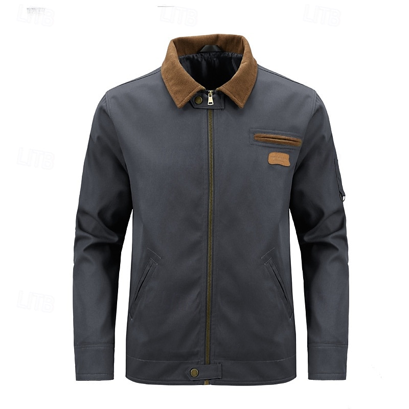 Hommes Veste de camionneur Veste Cargo Veste Tactique Occasionnel Coupe-Vent Zip Up Printemps Automne Couleur Unie ancien Tenu de travail Col de chemise Régulier Kaki Gris foncé Vert Véronèse Veste de 2025 ? $48.99 –P9
