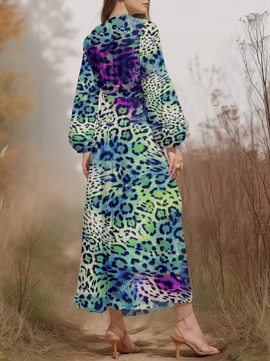 Women's Midi Dress Casual Dress Chiffon Swing Dress Modern Vacation Daily Weekend Regular Fit Leopard Long Sleeve V Neck Blue Brown Green Summer Spring Fall Autumn 2025 - $31.99 –P6