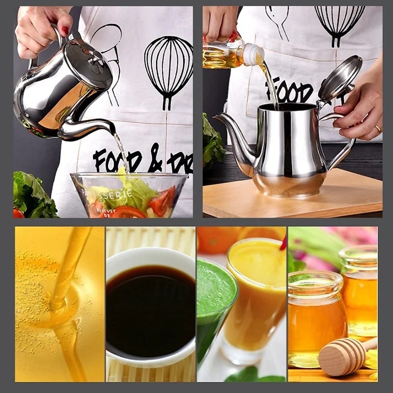 Oliatore in acciaio inox, filtro per olio denso, dispenser per salsa di soia a prova di perdite con filtro a rete, contenitore per condimenti multiuso per cucina domestica, brocca riutilizzabile per del 2025 a $15.99 –P3