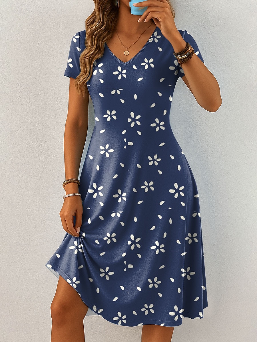 Per donna Mini Abito Vestito Casual Vestito T-Shirt Vestito Estivo Abito a trapezio Vacanza Casual Boho Spiaggia Vestibilità regolare Floreale Grafico Manica Corta Scollo a V Blu Viola Verde Grigio del 2025 a $23.99 –P1