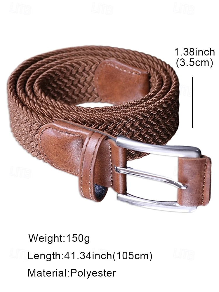 мужской эластичный плетеный ремень – регулируемый плетеный ремень из полиэстера с кожаной отделкой и металлической пряжкой для повседневной носки, гольфа и активного отдыха 2026 - $11.99 –P8