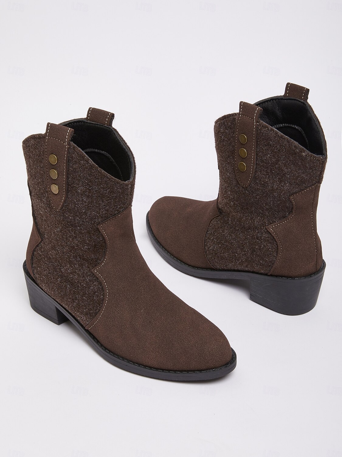 Bottes mi-mollet western couleur café pour femmes avec boutons décoratifs – design élégant inspiré de la ferme pour les festivals de récolte et les vêtements d'extérieur décontractés de 2025 ? $34.99 –P2
