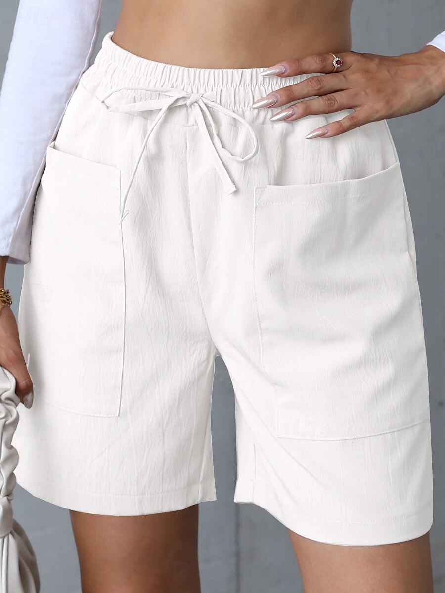 Pentru femei chinez Pantaloni Scurți De Bază Casual Scurt Talie Înaltă Simplu Buzunar Curea elastică Confortabil Απαλό Comfortabil Strech În aer liber Stradă Caisă Alb Roz Îmbujorat Albastru piscină 2025 - $15.99 –P12