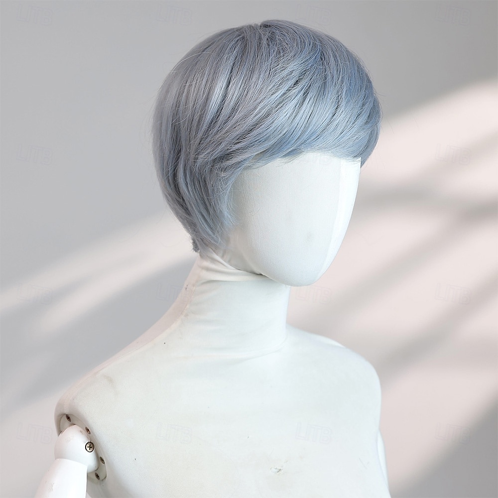 Peluca recta azul de 6 pulgadas para mujer: cabello corto con flequillo completo, perfecta para Halloween, cosplay y looks de fiesta de moda. 2025 - $42.99 –P5