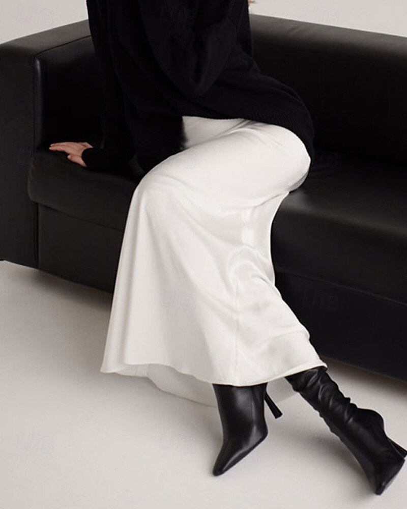 Femmes Jupe Moulant Mode Maxi Taille Basse Jupes Uni Micro-Élastique Soirée Rue Noir Blanche Kaki Gris Claire Automne Polyester de 2025 ? $22.99 –P9