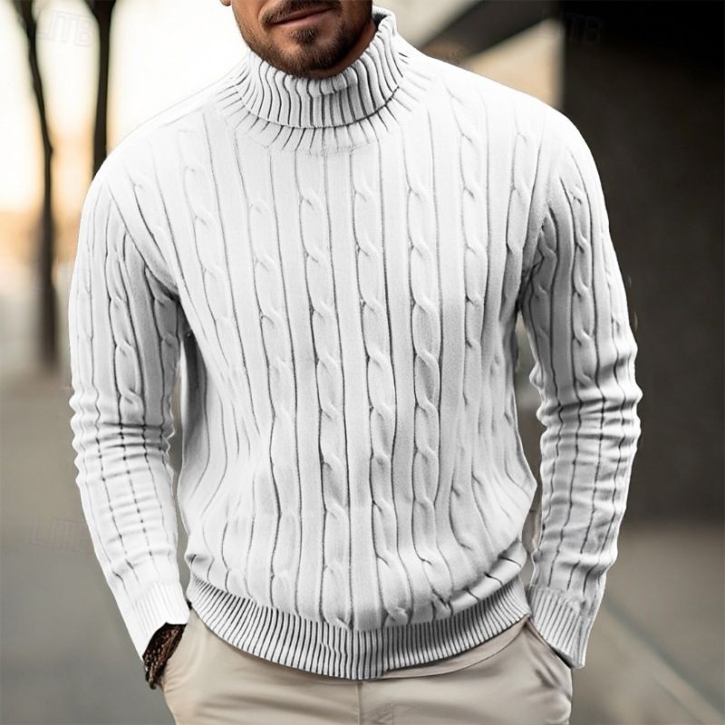 Herr Pullover tröja Stickad tröja Ribbad Kabel Sticka Vanliga toppar Stickat Slät Polokrage Mode Ledigt Semester Dagliga kläder Kläder Höst vinter Kamel Vin M L XL 2025 - $14.99 –P7