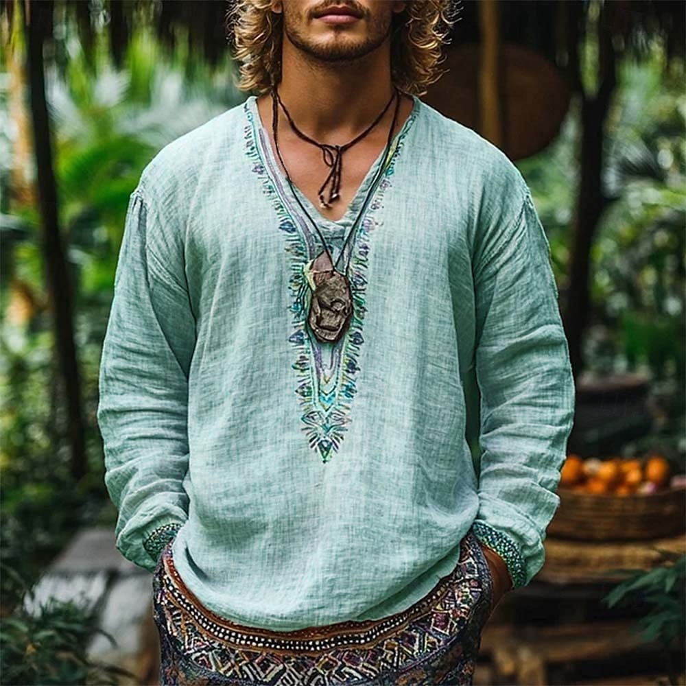 Hombre Camisa Camisa de lino Camisa de manga corta Camisa de verano Ropa de playa Multicolor Vacaciones Calle Rosa Verde Caqui Manga Larga Escote en Pico Verano Primavera Ropa 2025 - AU $39.59 –P4