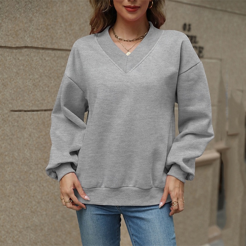 Femmes Pull Uni Streetwear Occasionnel Confortable manche longue Col en V Hauts Réguliers Rue Fête Sortir Rose Claire Vin Gris Automne de 2025 ? $26.99 –P5