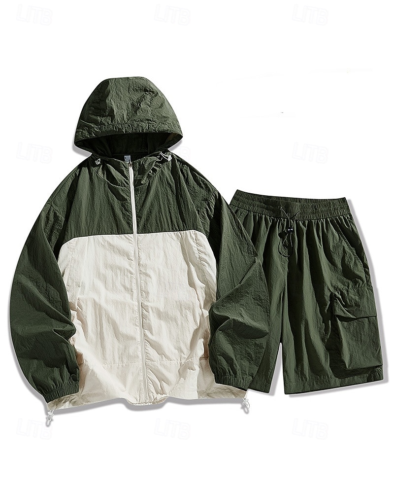 Herren Trainingsanzug Zip Up Sweatshirt Trainingshosen Mit Kapuze Reißverschlusstasche Farbblock Kombination Sommer Frühling Schwarz Rosa Angeln Wandern Outdoor Sonnenschutz Leicht Atmungsaktiv 2026 - $52.99 –P6