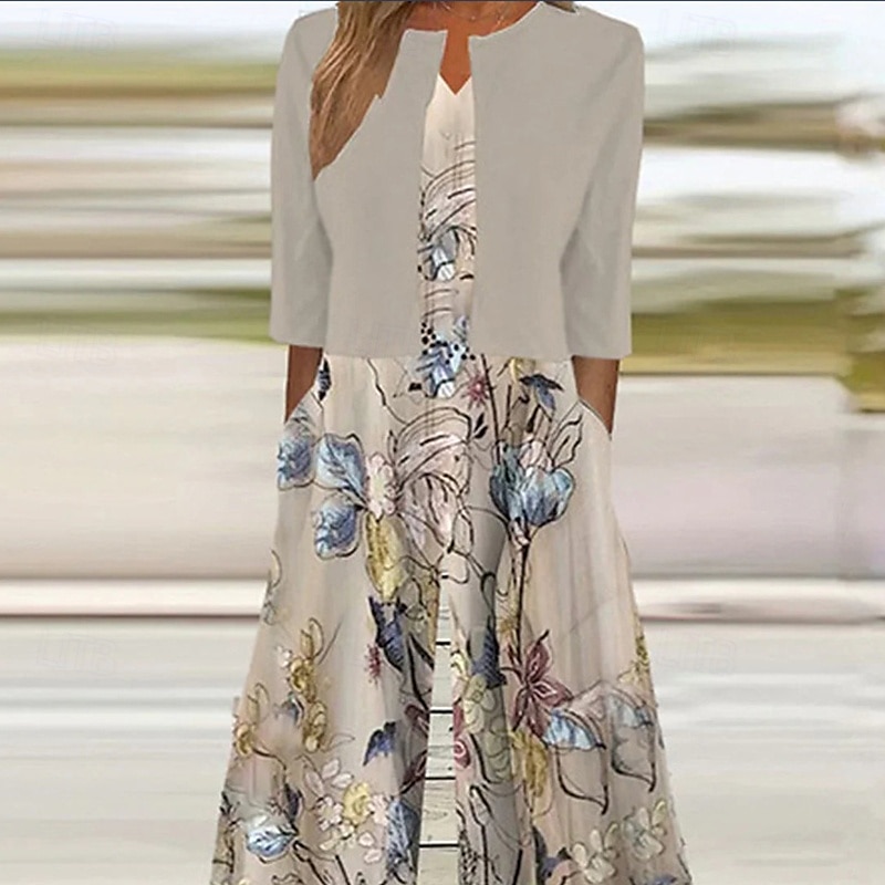 Pentru femei Rochii Midi Rochie casual Set de rochii Modă Modern Zilnic Plajă Sfârșit de săptămână Fit regulat Floare Manșon Jumate În V Alb Roz Îmbujorat Kaki Albastru Deschis Primăvară Toamnă 2025 - $29.99 –P3