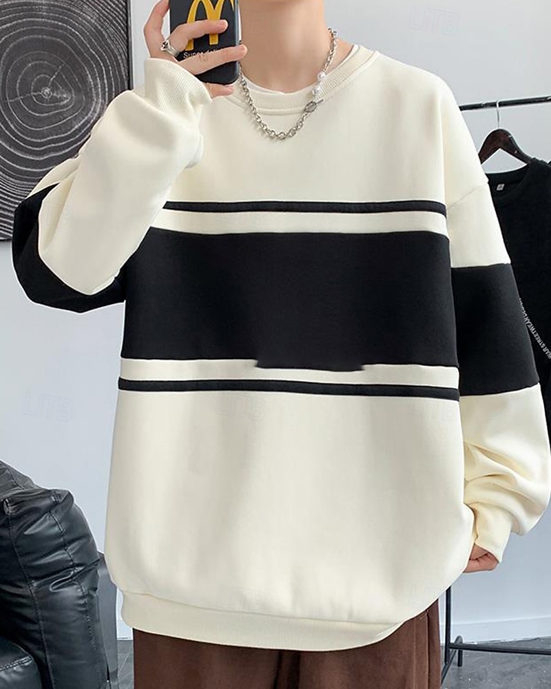 Herren Pullover Langarm Oberteil Athleisure Atmungsaktiv Leger Sportbekleidung Sportkleidung Patchwork Schwarz Beige Grau 2025 - $15.19 –P8