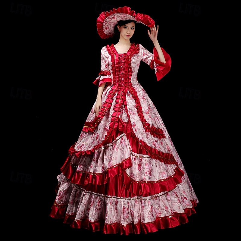 Vintage Rococo Renaissance Maxi Dress Normal Juliet Sleeve Princess Queen Elizabeth Pleated Flounced Princess Square Neck Fancy Dress Women's Halloween Carnival Masquerade Party Halloween Performance 2026 - $186.99 –P8