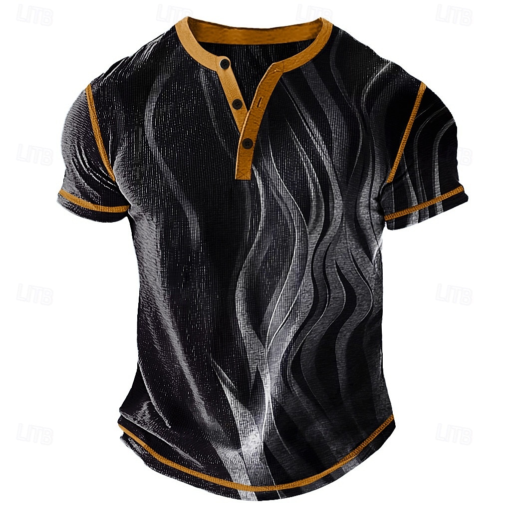 Men's Graphic Abstract Henley Shirt Waffle T Shirt Short Sleeve Daily Retro Vintage Classic Sports Outdoor Casual Holiday Spring & Summer All Seasons Dark Brown Black Dark Blue Green Burgundy Henley 2025 - $22.99 –P1