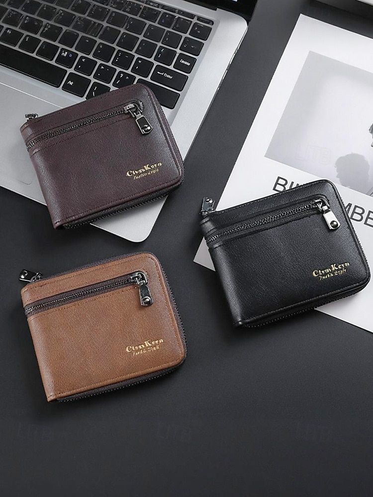 Portafoglio da uomo in similpelle con cerniera – design sottile a due ante con più scomparti per carte e tasca portamonete, borsa elegante e resistente per lavoro, viaggi e uso quotidiano del 2025 a $11.99 –P1