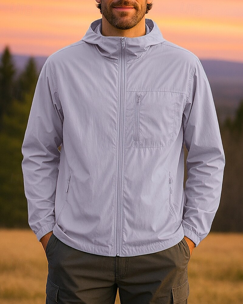 Herren Windjacke Wanderjacke Außen Sonnenschutz Leicht Atmungsaktiv Wanderoutfits Wanderbekleidung Sommer Frühling Jacke Camping / Wandern / Höhlenforschung Laufen Einfarbig Schwarz Hellgrau Purpur 2025 - $41.99 –P7