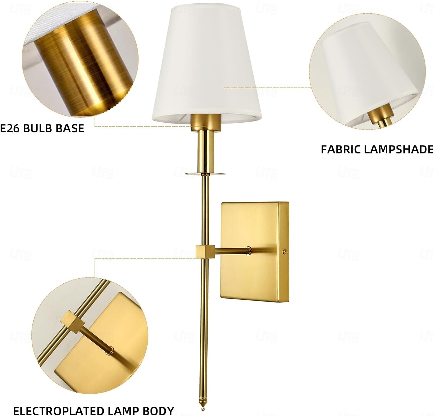 Retro zlaté nástěnné noční lampičky, svícny, nástěnné lampy do ložnic s látkovým stínidlem do ložnice, obývacího pokoje, chodby a kuchyně 2025 - $28.99 –P2