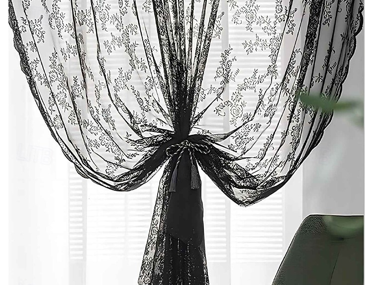 gardiner med jacquardspetskant - färdiga, tunna utomhusgardiner i lantlig stil 2025 - $6.49 –P9