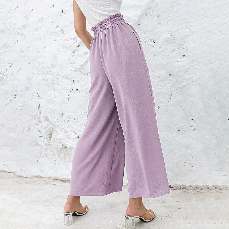 Femmes Jambe large Slacks Streetwear Occasionnel Longueur complète Naturel Uni Avec Poches Taille Élastique Confortable Fête Week-end Rouille Vert printanier Noir Blanche Automne Coupe régulière de 2025 ? $17.99 –P11