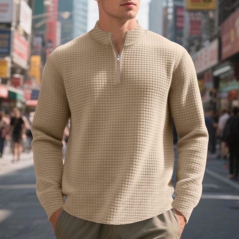 Hombre Sudadera Sudadera con estampado de gofres Sudadera con un cuarto de cremallera Negro Blanco Vino Verde Ejército Caqui Con Capucha Plano Cremallera Con Texturas Deporte Casual Diario Ropa de 2025 - $23.99 –P1