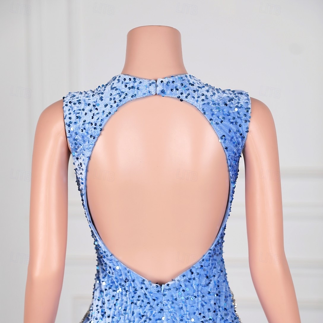 Robe de soirée sirène  trompette élégante robe formelle bal traîne balayage  brosse sans manches col rond sequin dos nu avec applications en sequins de 2025 ? $404.89 –P2
